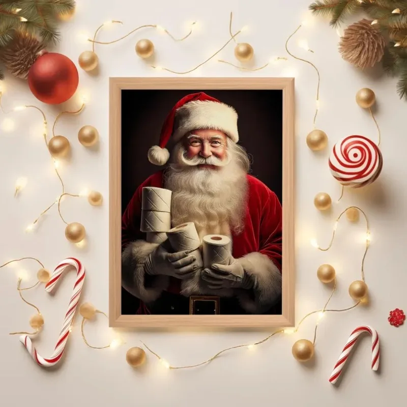 Funny Santa Bathroom Print Frameless Canvas Wall Art Poster | Toilet Humor Art for Christmas | Funny Holiday Poster for Bathr