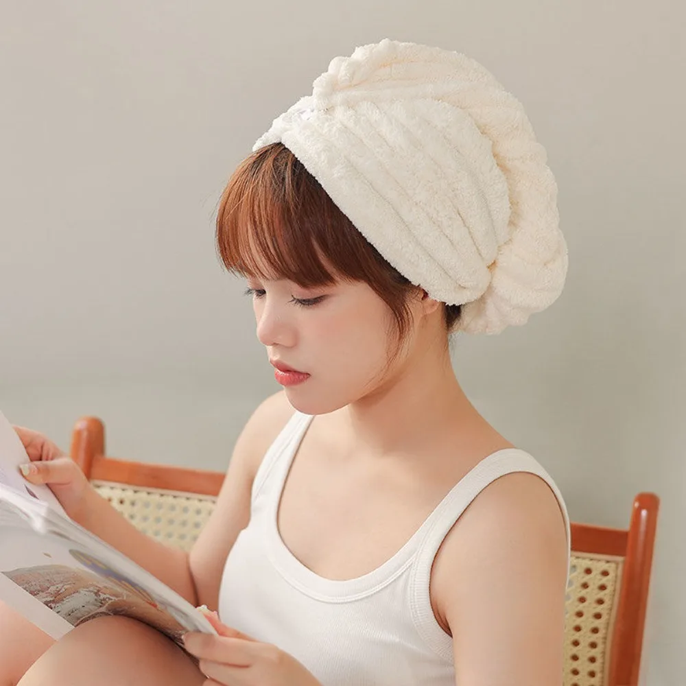 New Microfiber Quick-dry Hair Towel Cap Super Absorption Fast Drying Women Hair Drying Hat with Button Bath Hat