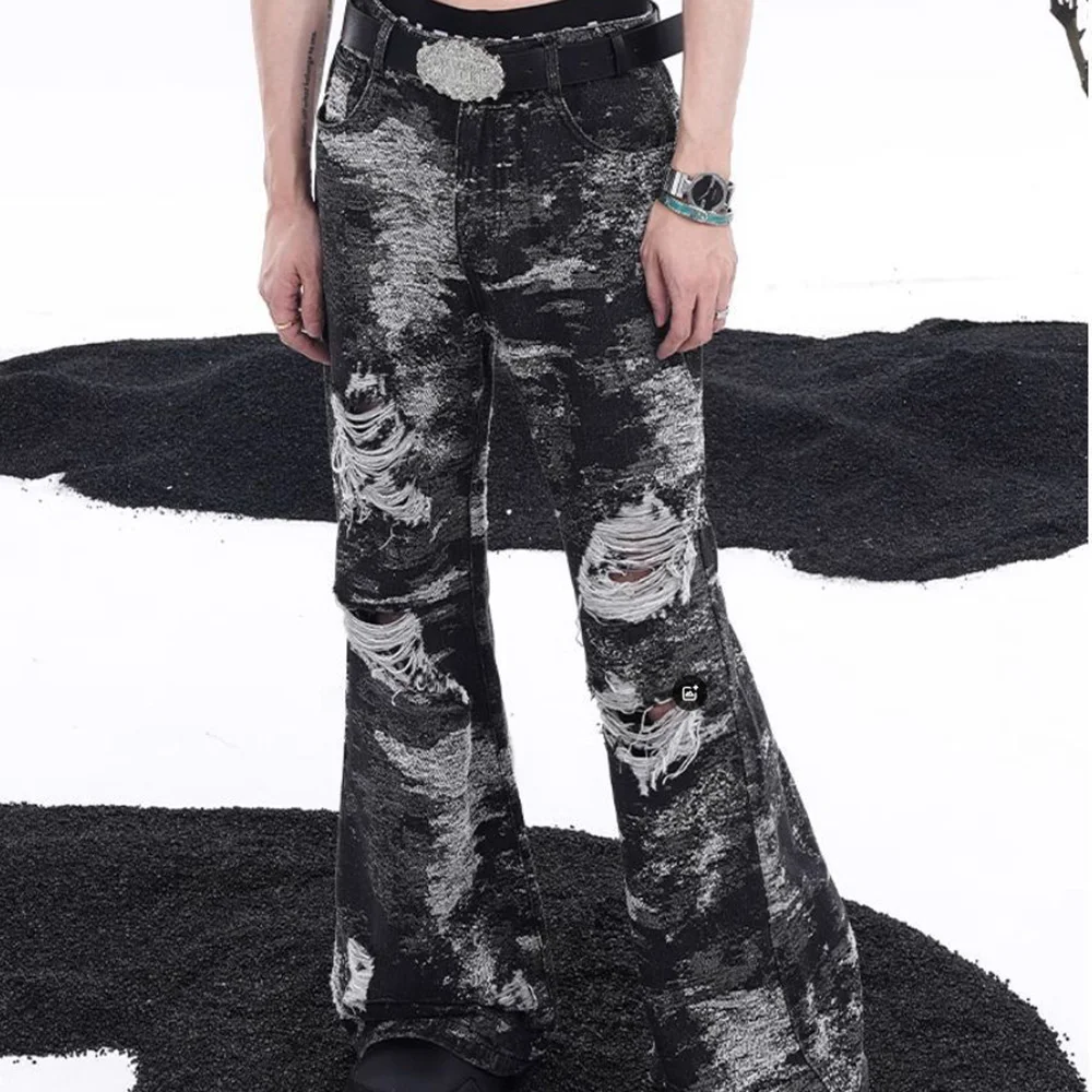 メンズ Y2k リッピングウォッシュだぶだぶのジーンズアメリカンレトロファッショントレンドハイストリートヒップホップニッチカジュアル 2025 夏の新メンズボトムス