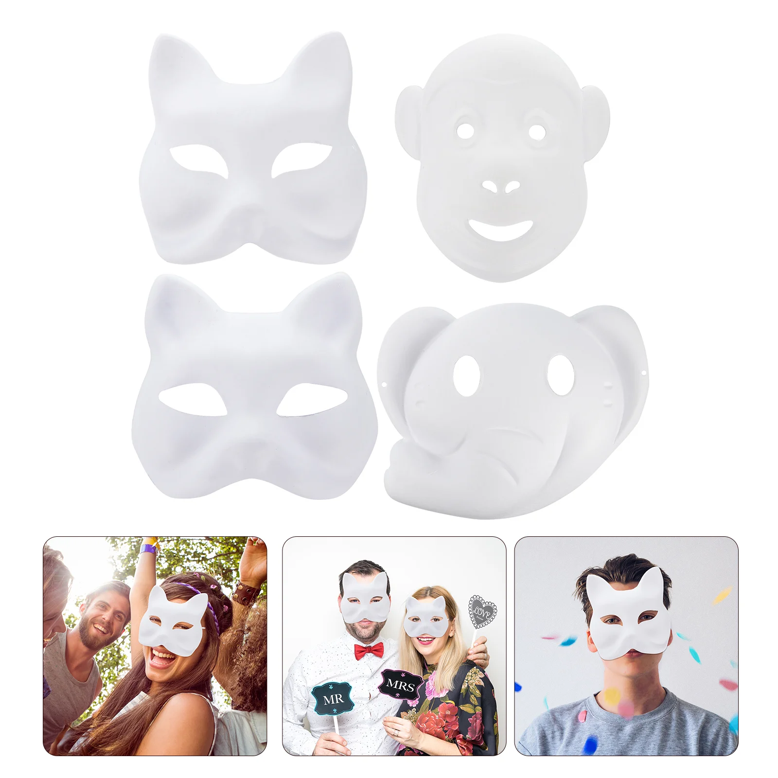 

Blank Mask DIY Face Paintable Cosplay Accessories White Paper Masquerade Props Unpainted Outfit