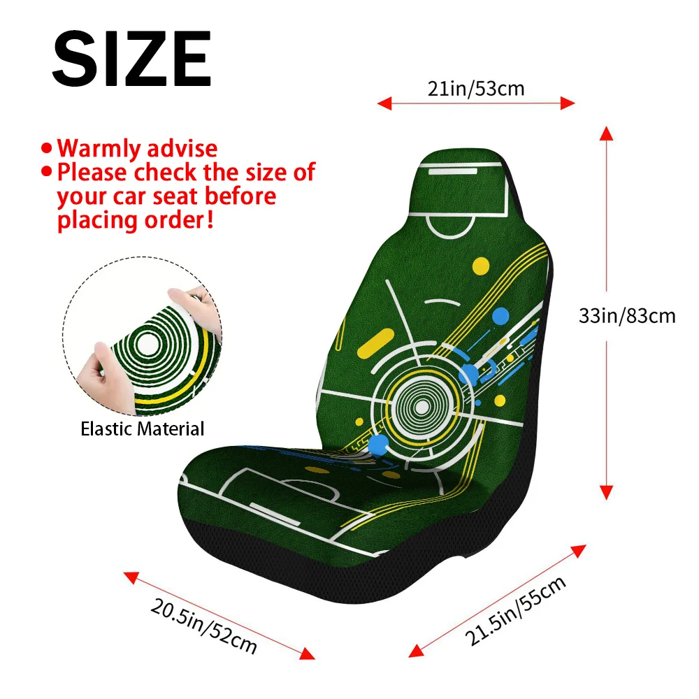 2pcs Geometric Soccer Field Art Print Front Seat Covers | Polyester, Machine Washable, Universal Fit, Stylish Auto Accessory For