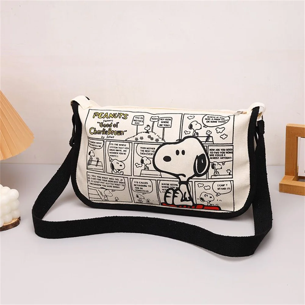 MINISO Peanut Snoopy Canvas Bag borsa di grande capacità borsa a tracolla con cerniera borsa a tracolla regolabile da donna