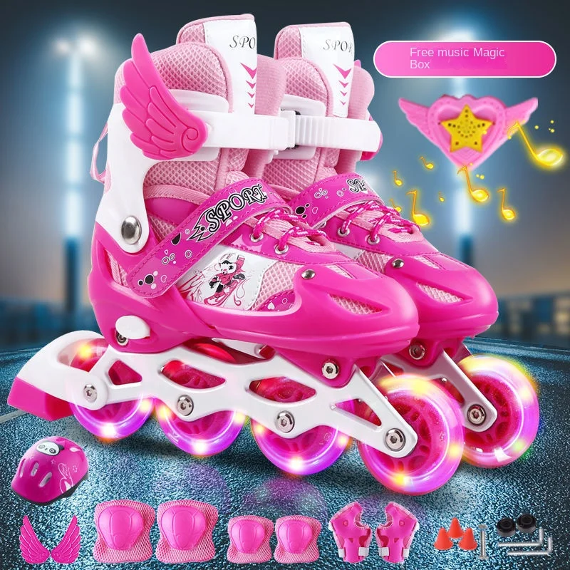 Flash the Skating Shoes Children Full Set Roller Skates Inline Wheel Adjustable Boys and Girls