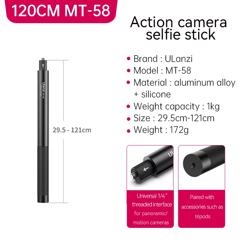 Ulanzi MT-58 Extendable Selfie Stick for GoPro 13 12 11 10 9
