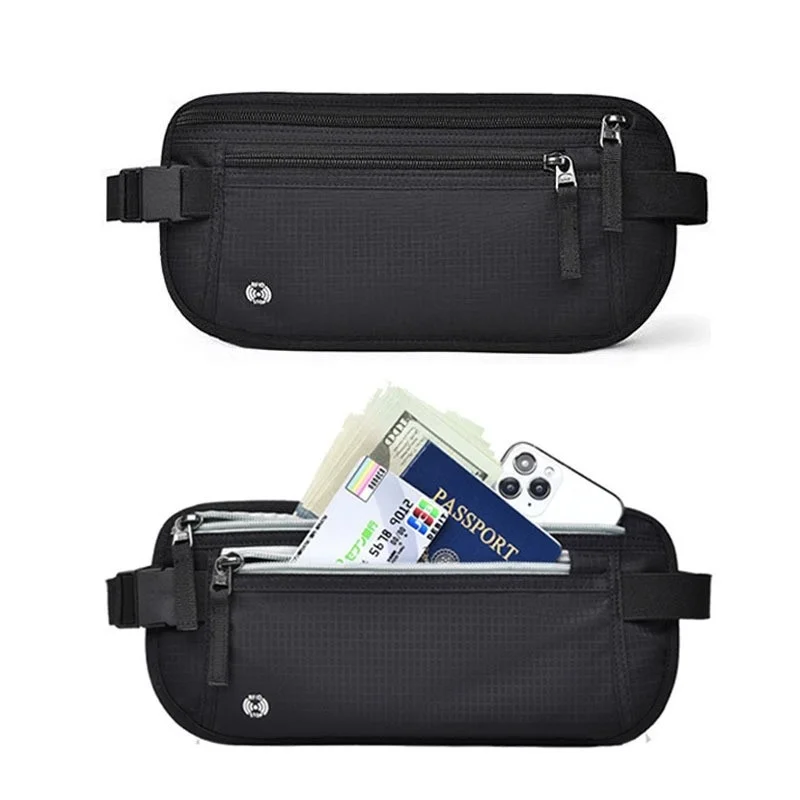 Travel Wallet Ultra-thin Passport Holder RFID Anti-theft Brush Fanny Pack Travel Multi-function Waterproof Document Storage Bag