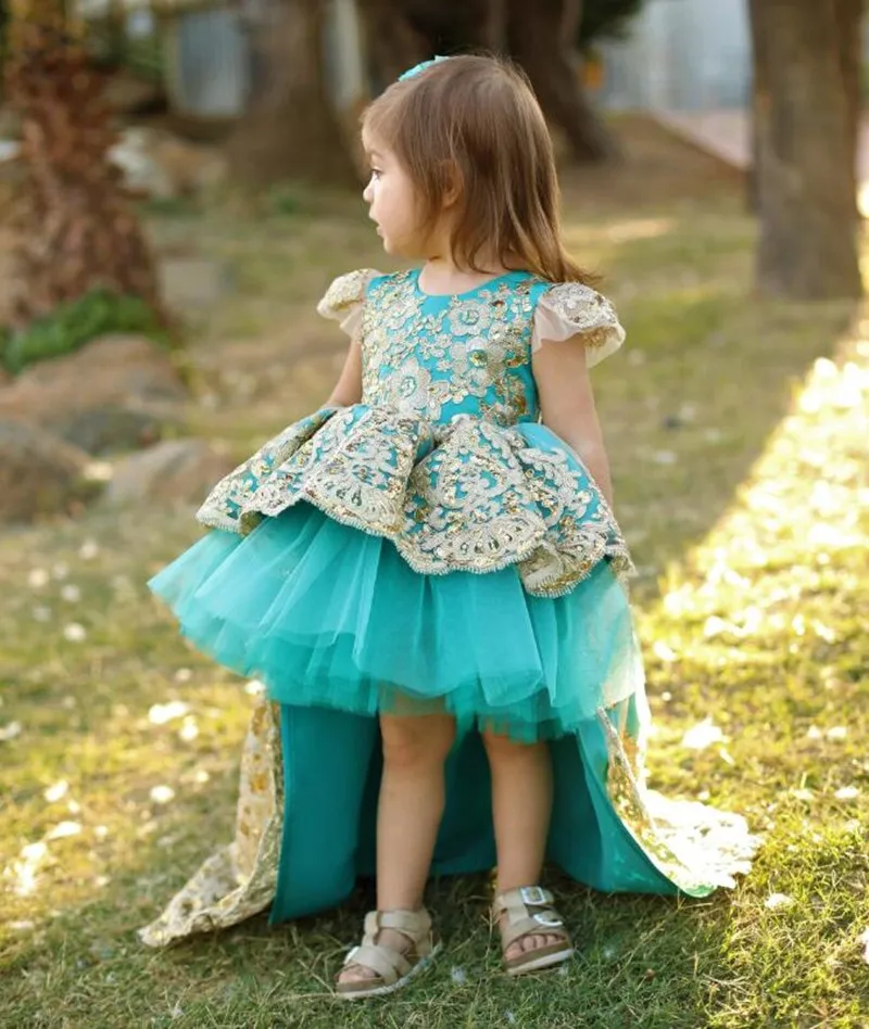 

Puffy Princess Dresses Girls High-Low Wedding Gown Birthday Party Dress For Girls Ball Gown Elegant Party Frock For Kids