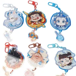 New Nezha: Devil Child's Sea 2 Cartoon Star Bell KeyChain Anime Acrylic llaveros Gifts School Bag Pendant Keyring accessories