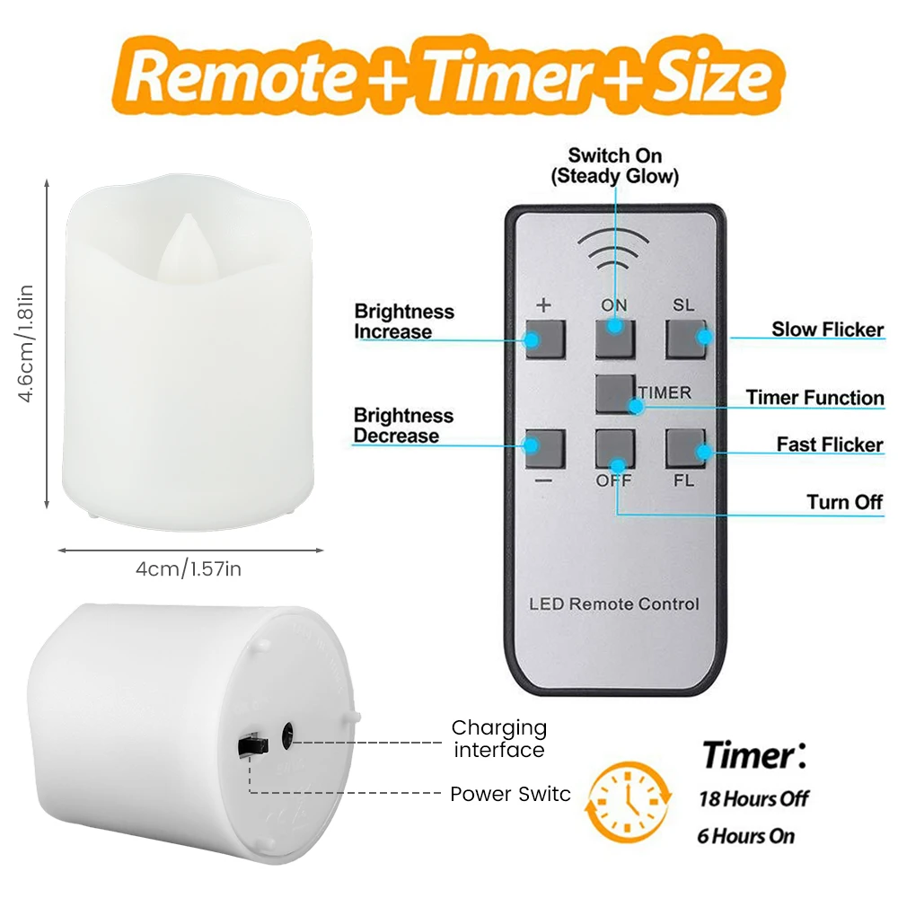 Światło świec LED ładowalna podgrzewacze bezpłomieniowe migotanie z pilotem i zegarem 6 portów USB ładowarka lampka nocna 6 szt.