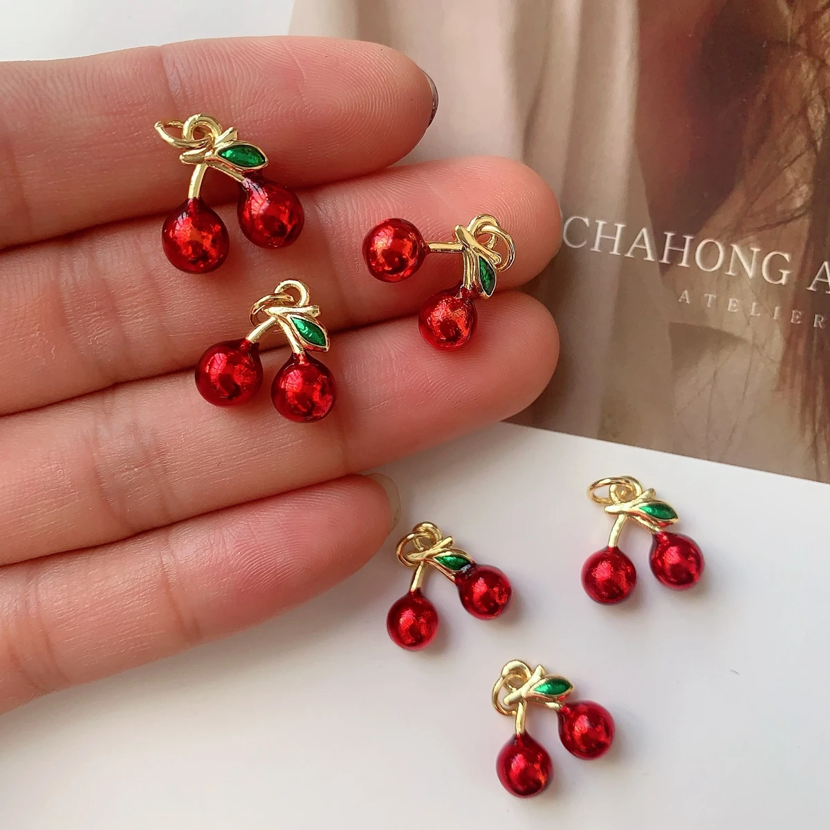 10PCS, Cherry Charm for Jewelry Making Necklace Pendant Diy Craft Accessories Metal Supplies