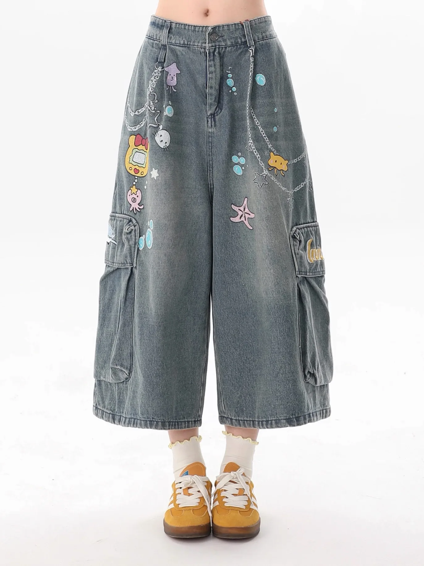 Y2K American Ins Slim Jeans larghi da donna Casual Fashion Street Basic Simple Jeans da donna Retro Blue Chicly Pantaloni a gamba larga Donna