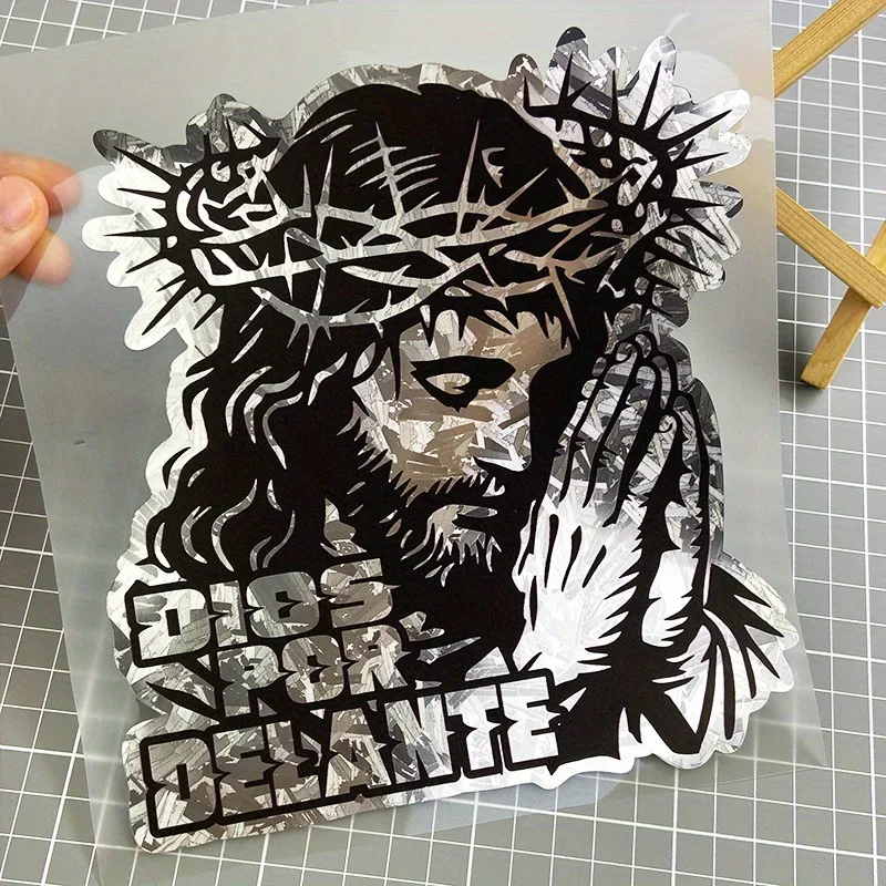 1PC Jesus Silber Carbon Faser und Holographische Carbon Effekt Motorrad Aufkleber Wasserdicht für Front Verkleidung Auto Heckscheibe