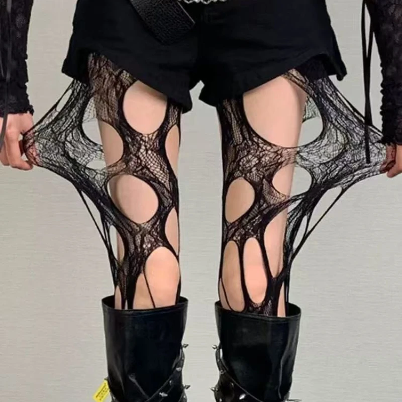 Y2K Irregular Hole Fishnet Tights Vintage Punk-Style Cutout Pantyhose Ultra-Thin Women High-Stretch Stockings Summer Streetwear