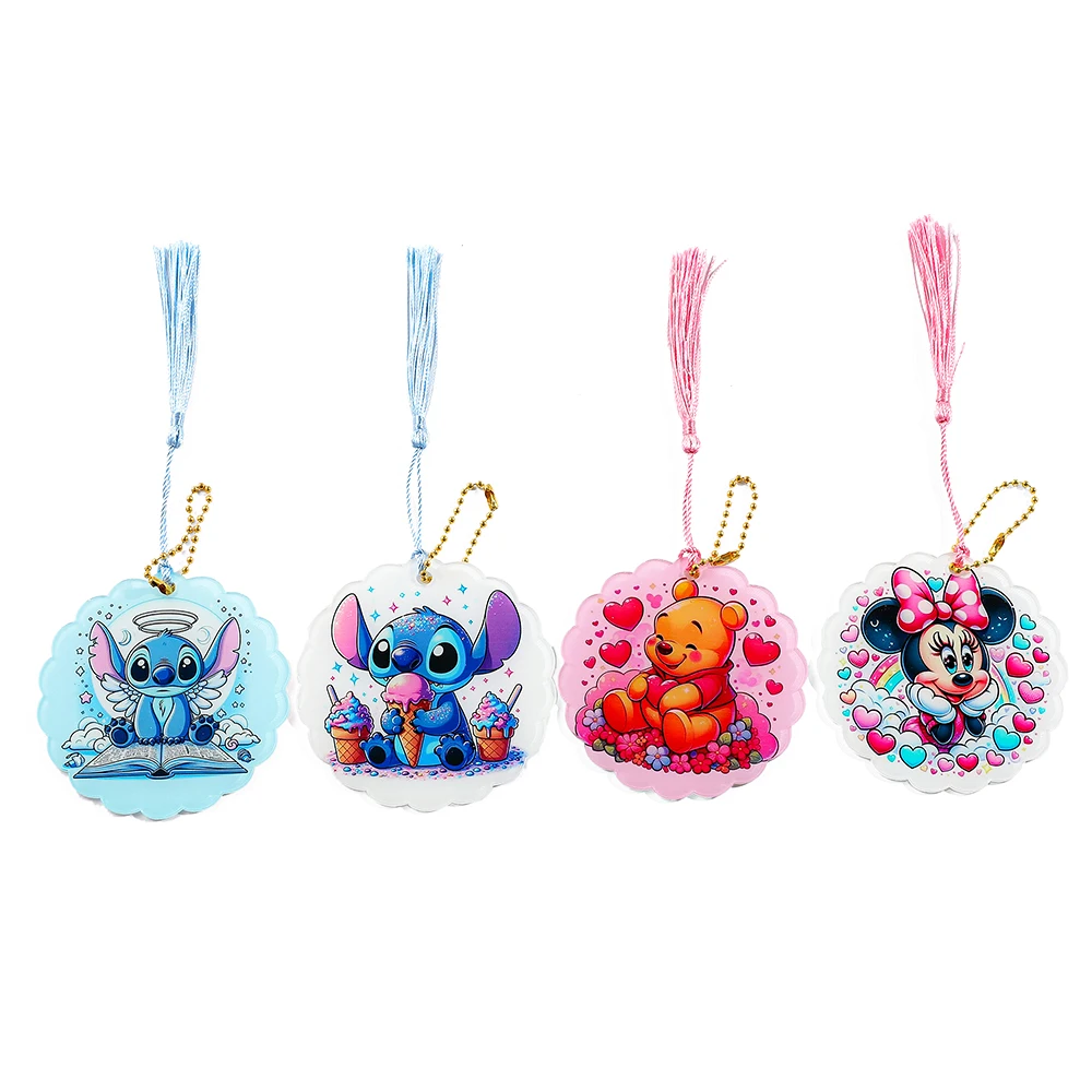 Disney Cute Stitch Pooh Bear Minnie Mouse Bookmark with Tassel Acrylic Pendant Drop for Car Birthday Party Christmas Decor Gifts