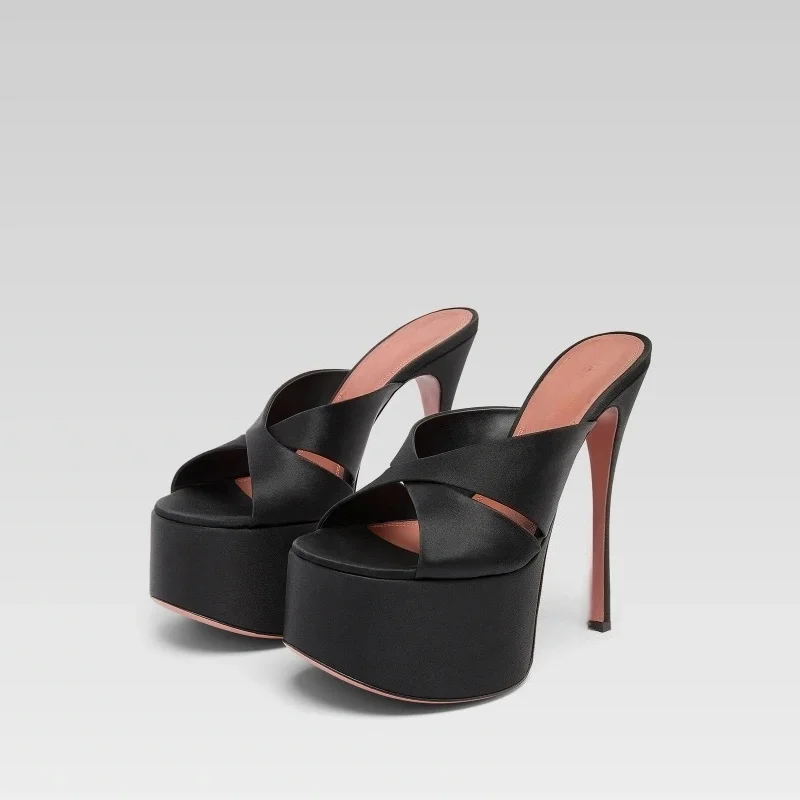 

MKKHOU Fashion Pumps New High Quality Handmade Custom Shoes Cross Belt Round Head Thick Bottom High Heels Women Sandals Shoes