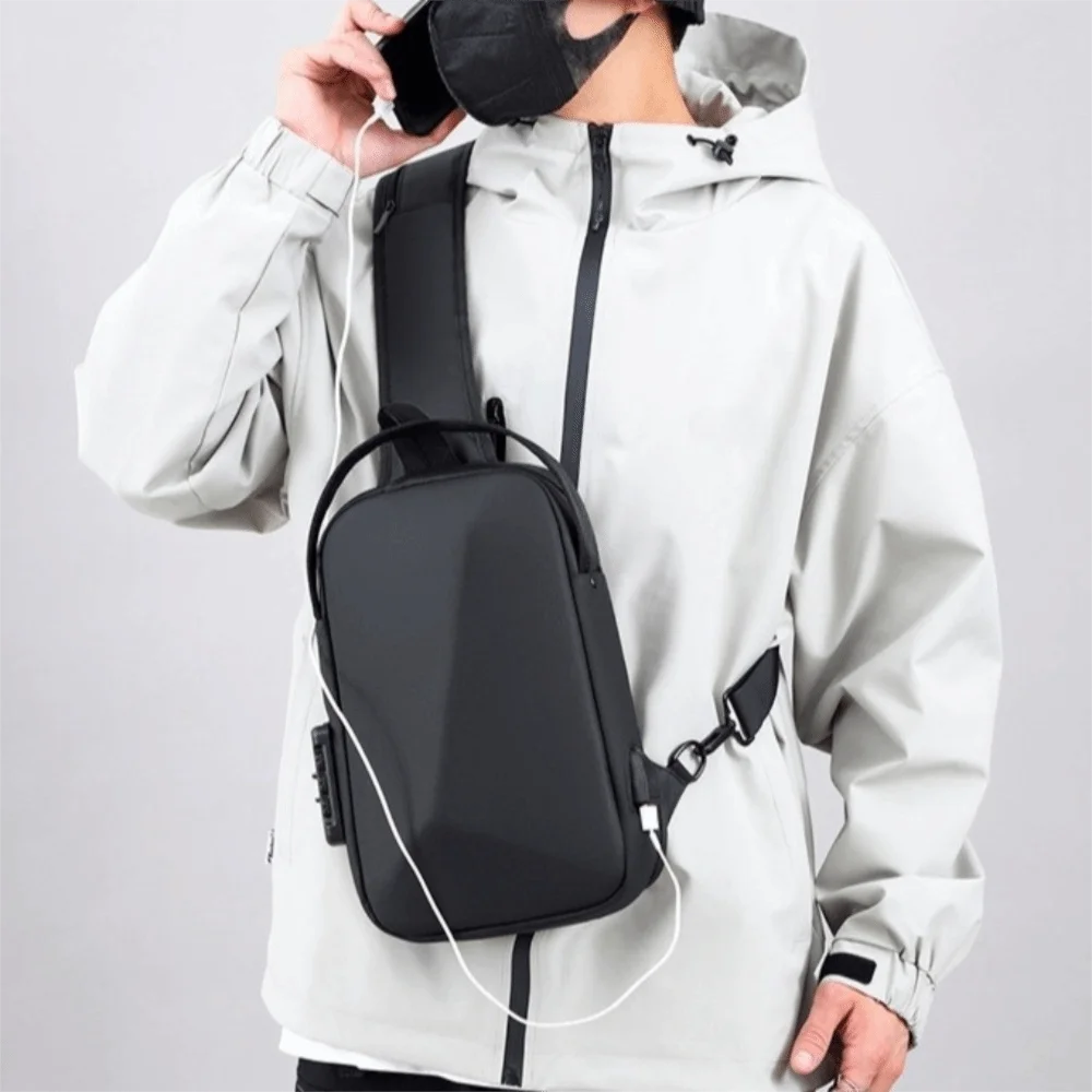 

Oxford Cloth Men's Chest Bag Anti-theft USB Charging Port Password Sling Bag Adjustable Strap Multi-storey