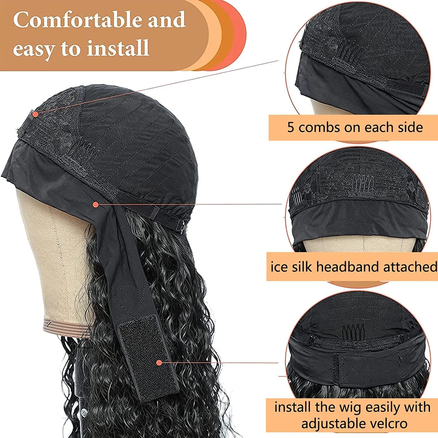 Synthetic Long Wigs Curly Wavy Headband Ombre Blonde Machine Made Heat Resistant for Black Women Girl Daily Party Dating Use