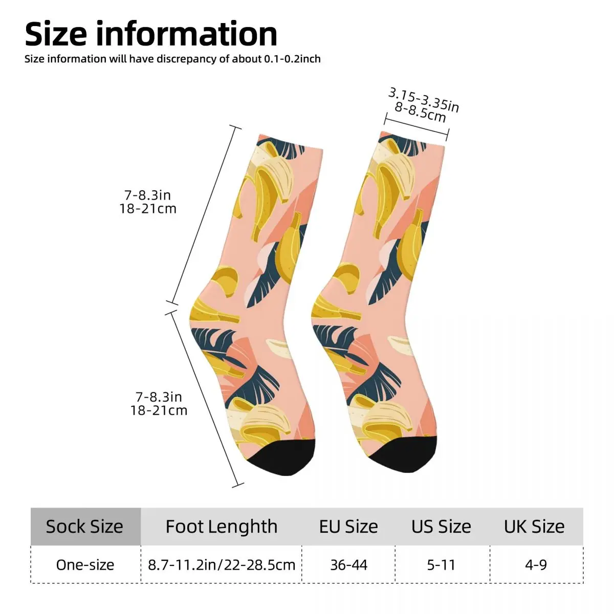 All Seasons Crew Stockings Yellow Banana And Leaf Design Socks Casual Long Socks for Men Women Valentine's Day Gifts