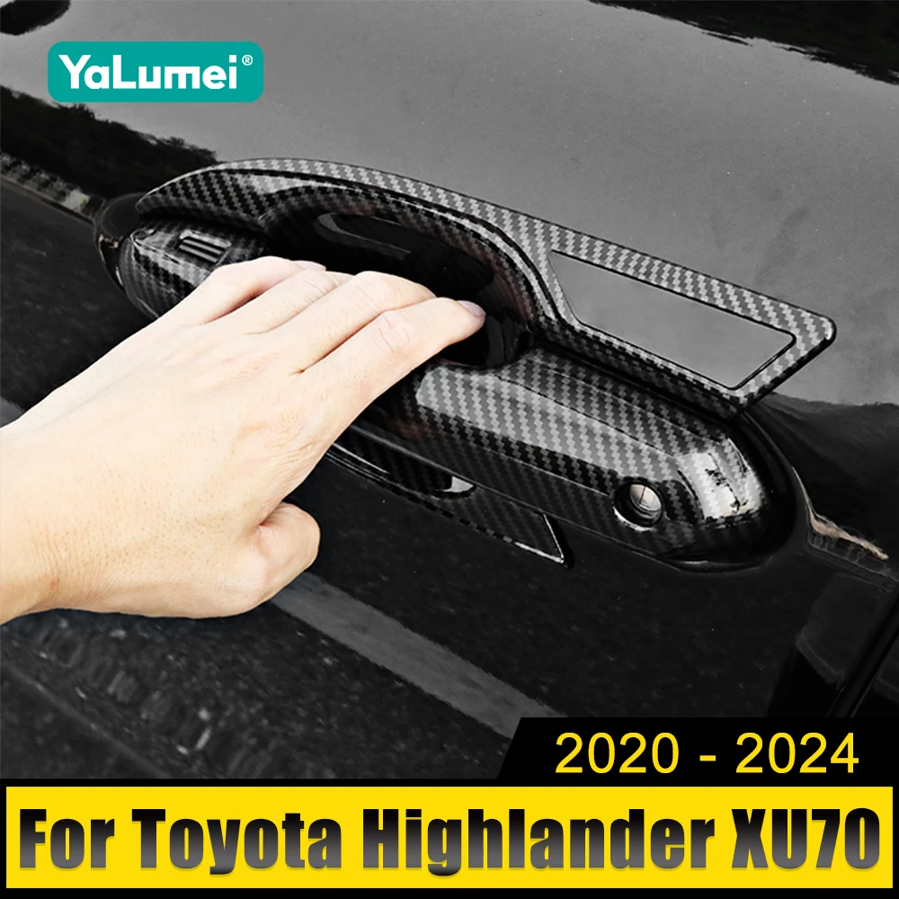 

For Toyota Highlander XU70 Kluger 2020-2022 2023 Hybrid Carbon Car Side Door Handle Cover Door Bowl Trim Stickers Accessories