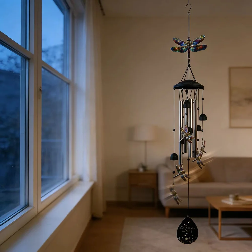 Decorative Outdoor Metal Wind Chime Featuring Dragonfly Design for Garden and Patio Adds Soothing Sound and Elegant Style