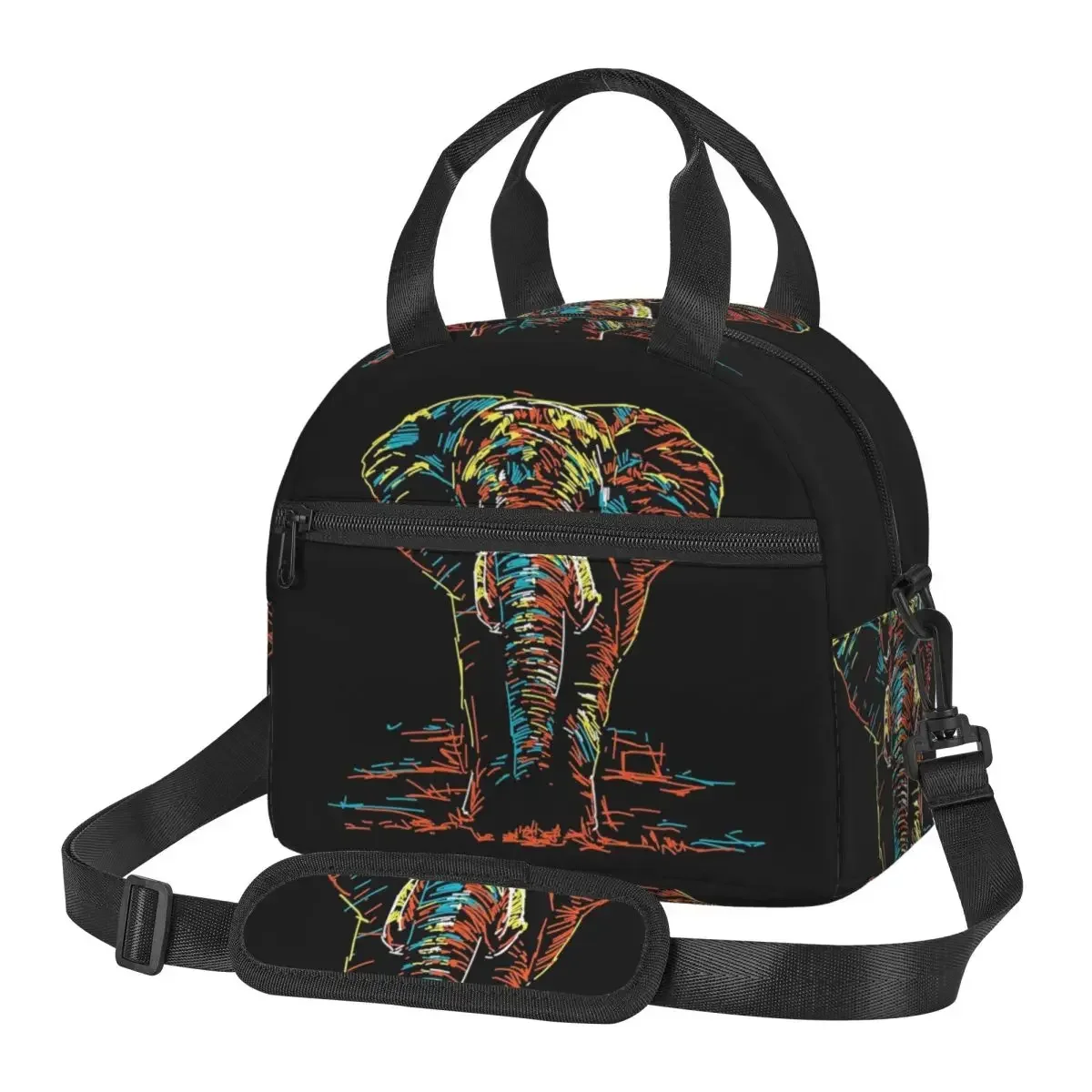 Colourful Abstract Elephant Neon Illustration Insulated Lunch Bag for School Bento Storage Food Boxes Cooler Thermal Lunch Box