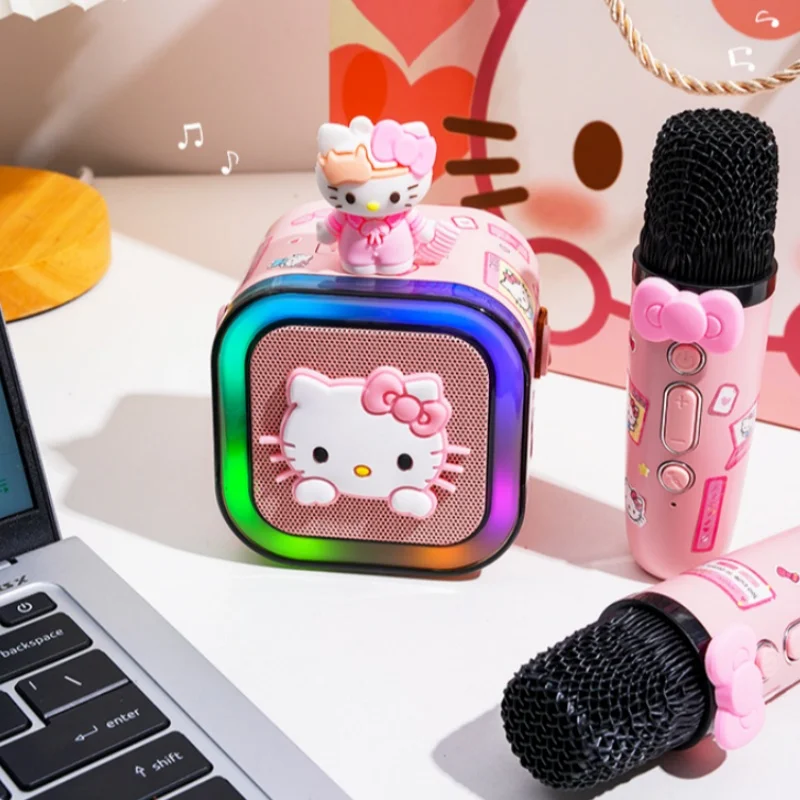 Karaoke Machine Anime Hello Kitty Wireless Bluetooth Speaker Cute Kuromi Usb Music Player Microphone Kid Gift Toy