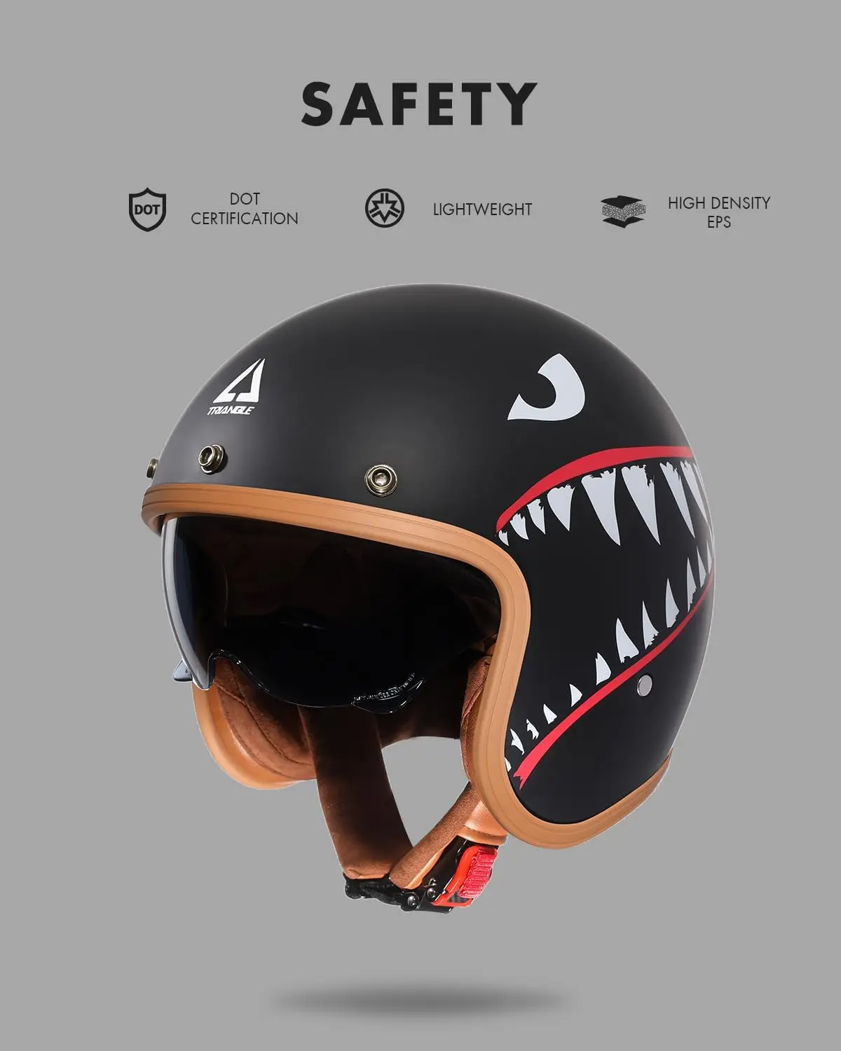 3/4 Open Face Motorcycle Helmet Retro Scooter Moped Cruiser Helmets for Men and Women (Shark, X-Large)