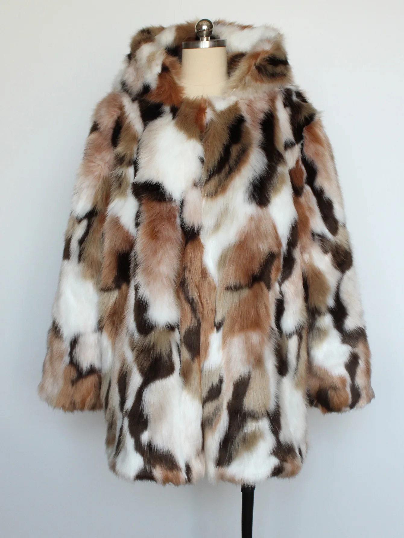 Autumn Winter New Fashion European American Men's Color-coded Casual Trendy Loose Long Sleeve Hooded Faux Fur Coats Male Tops