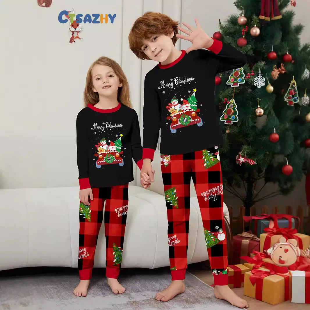 

European style atmosphere photo outfits, Christmas family parent-child sets, cartoon printed home wear and pajamas