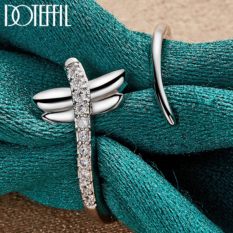 

DOTEFFIL 925 Sterling Silver Dragonfly AAA Zircon Opening Ring For Women Fashion Wedding Engagement Party Charm Jewelry