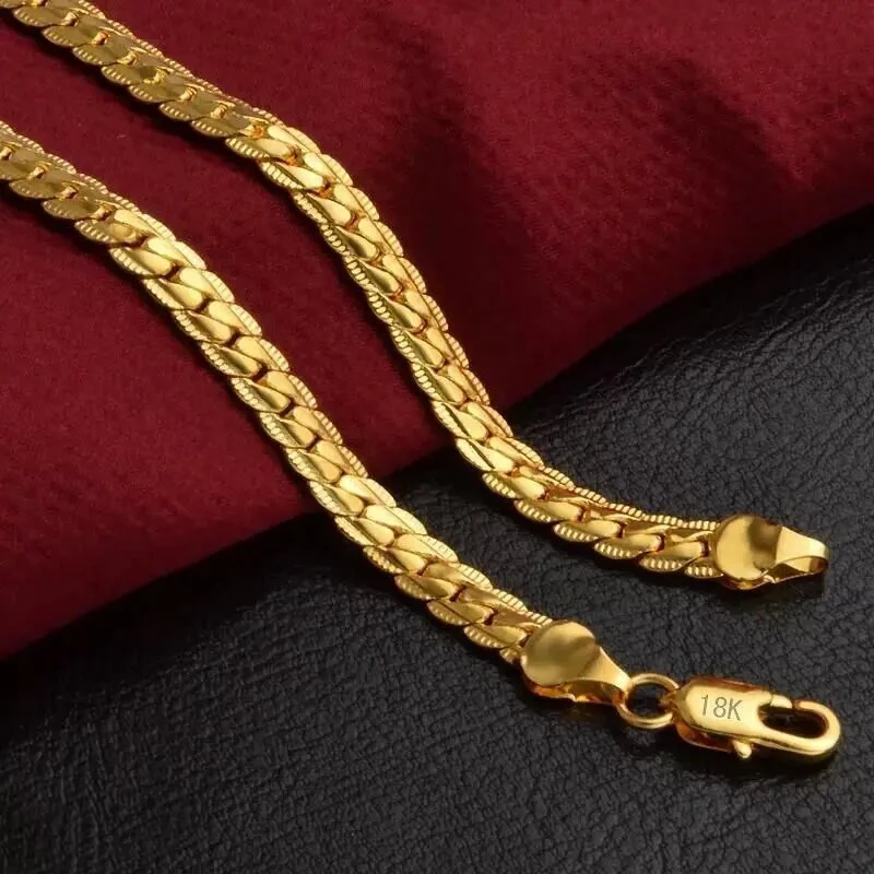 AU750 18K Gold 5MM Minimalist Side Pendant Chain, 20-60cm Adjustable Choker Men And Women, Luxury Everyday Necklace