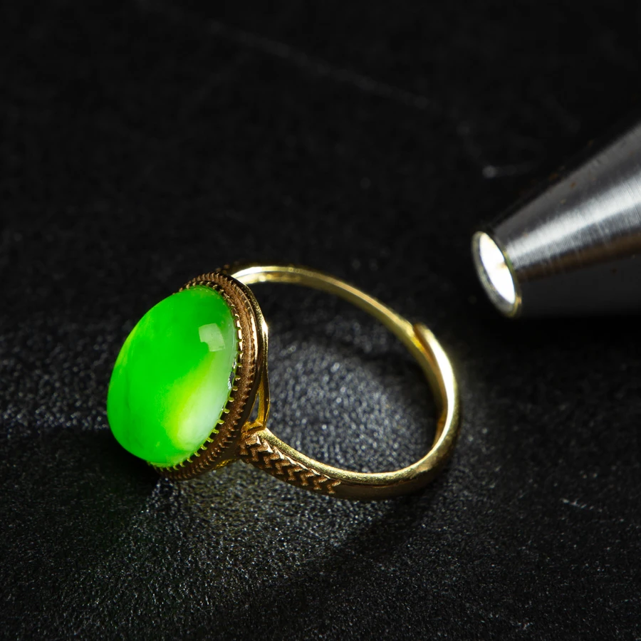 

TIMESWIND Natural Original Jade Spinach Green Oval-Shaped S925 Silver Women Open Ring Fashion Jewelry with Certificate