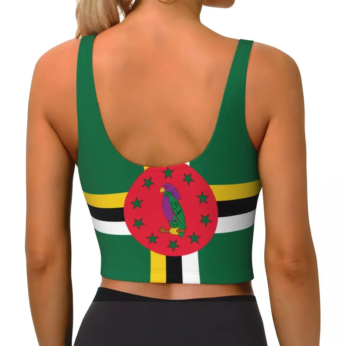 Damska seksowna sportowa kamizelka z flagą Dominiki, damska odzież uliczna, sportowa bielizna, krótki top
