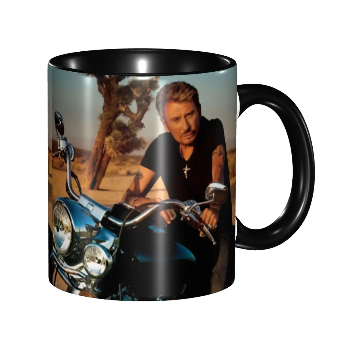 

Customized Motorcycle Johnny Hallyday Mug DIY French Rock Singer Ceramic Tea Milk Coffee Cups