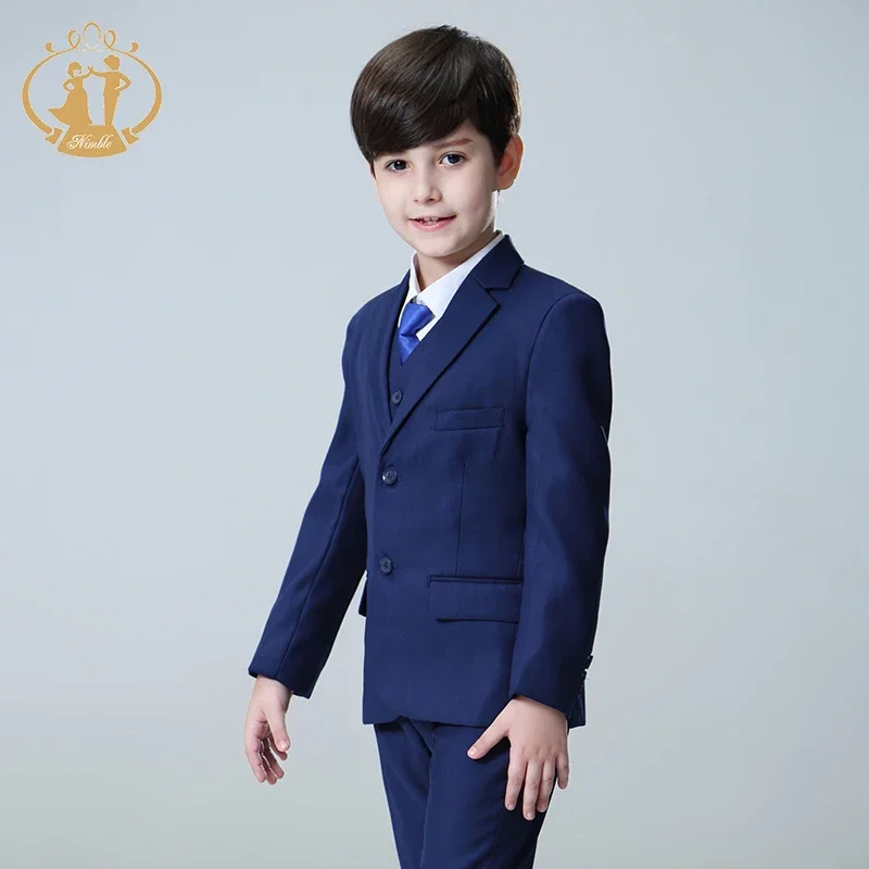 Spring Autumn Formal Boys Suits for Weddings Children Party Host Costume Blue Blazer Vest Pants Top Quality Wholesale Clothing