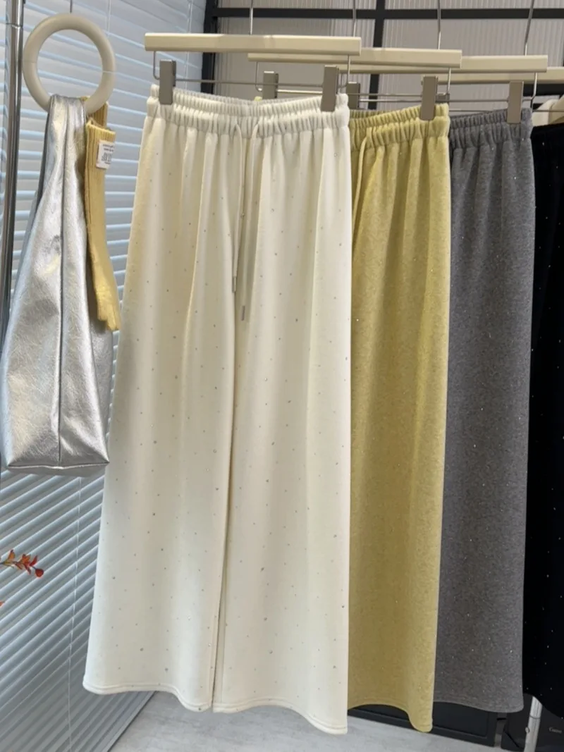 Pantalon large en biscuits pour femme, pantalon de survêtement chaud, pantalon de sport décontracté, taille élastique, style coréen, optique adt, automne et hiver, nouveau