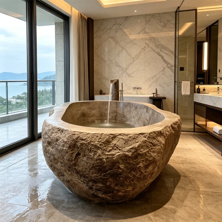 Luxury Stone Baths,Factory Direct Wholesale Affordable Natural Block Stone  standing Bathtub For Modern Hotel Bathroom Projec
