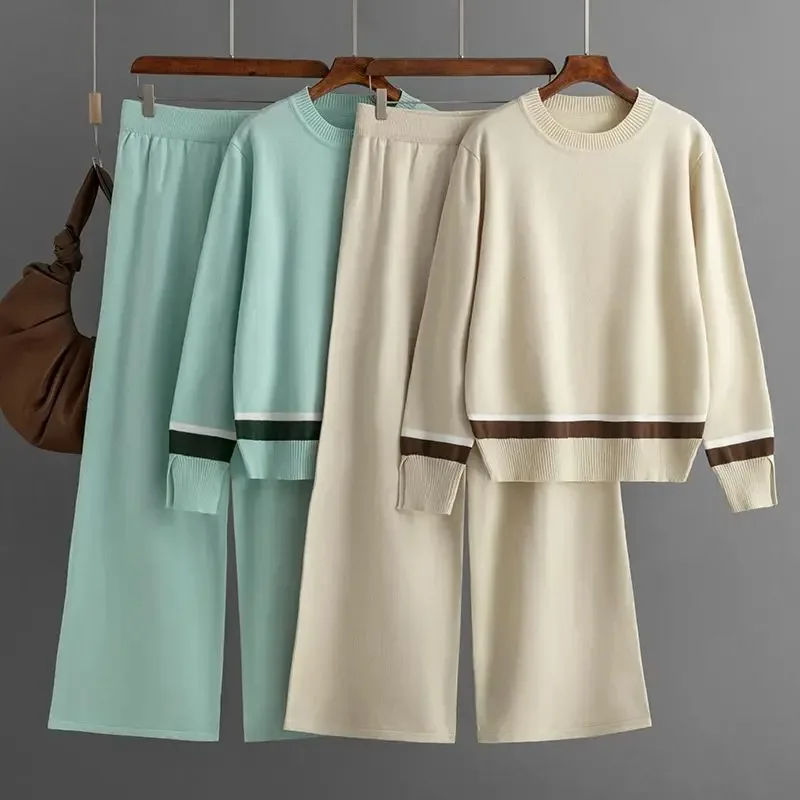 

Knitting Two Piece Set for Women Autumn Winter Keep Warm Sweater Pants Set Woman 2 Pieces Chic and Elegant Round Neck Sweater