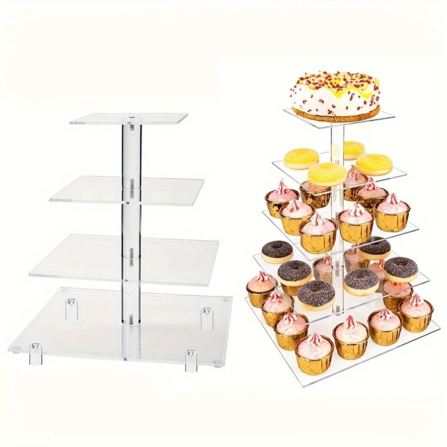 1 Set 4 Tier Cupcake Stand Acrylic Tower Display With LED Light Premium Holder Dessert Tree Tower For Birthday Cady Bar Décor We