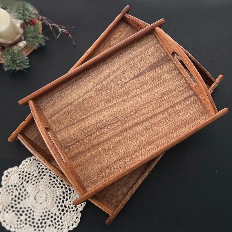 صينية خشبية من الخيزران TianTai Hualian مع آذان - صينية شاي مستطيلة للاستخدام التجاري والمنزلي، يابانية - طراز