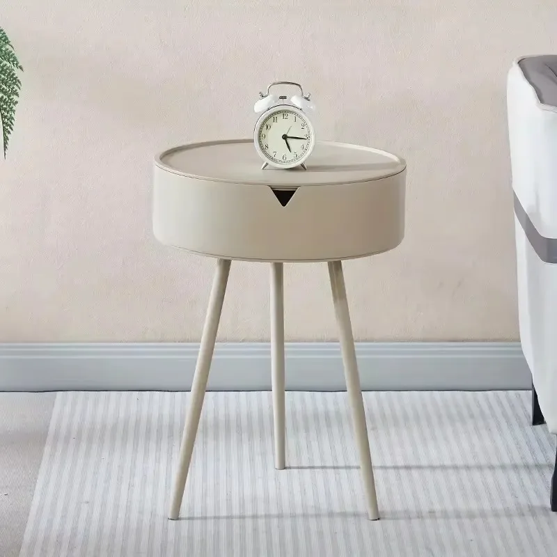 Cream Style Nordic Iron Art Bedside Cabinet, Modern Simple Storage Table for Bedroom Apartment Home Furniture