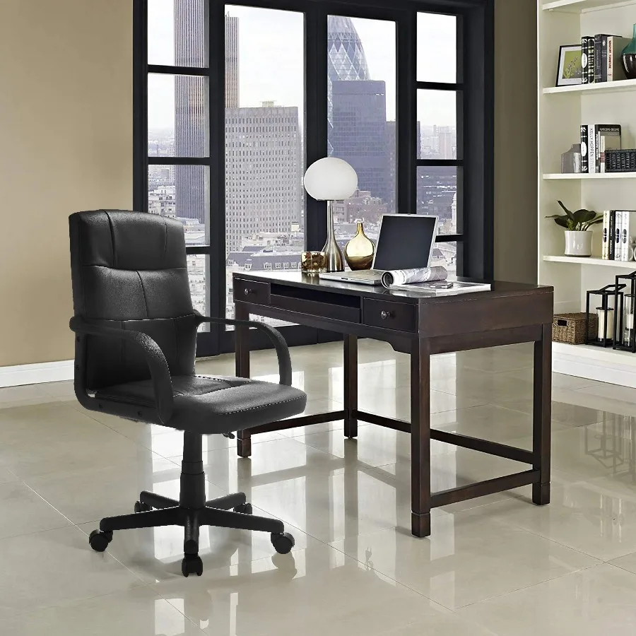Mainstays Tufted Faux Leather Mid‑Back Office Chair Adjustable Height Swivel Padded Desk Chair for Home Office Study Workspace