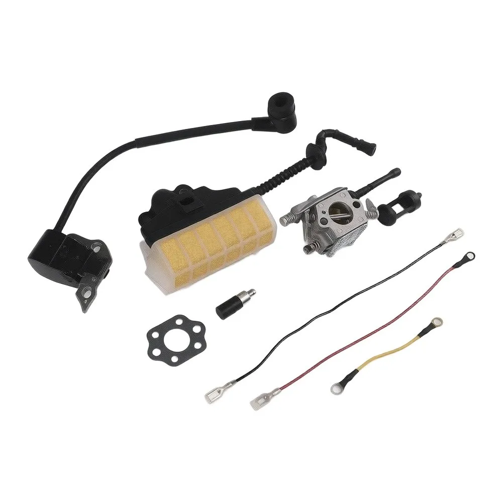 Carburetor and Ignition Coil Repair Kit Compatible with For MS250C MS251 MS253 Includes 2 Fuel Lines and Filters