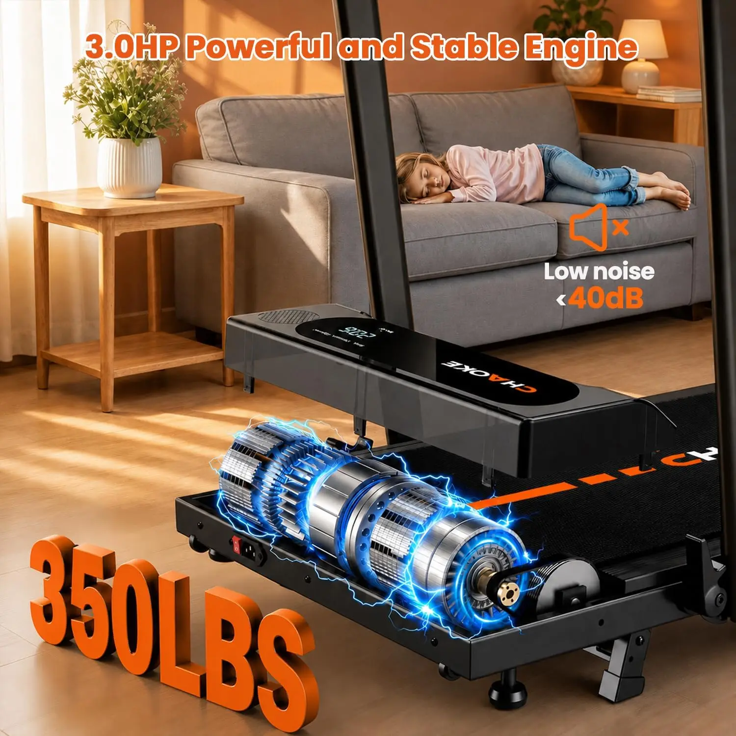 Foldable Treadmill for Home 7.5MPH 3.0HP 10% Incline Speaker APP LED Remote 350LBS Compact