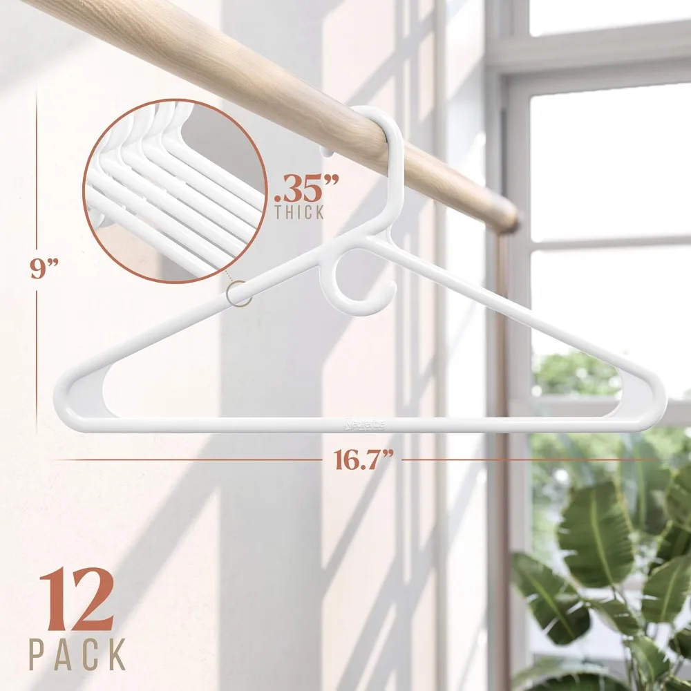 Heavy Duty Plastic Clothes Hangers 12 Pack - Thick & Reinforced for Coats, Jackets, Suits - Snag-Free, Non-Slip Design - Closet Organizing Essentials