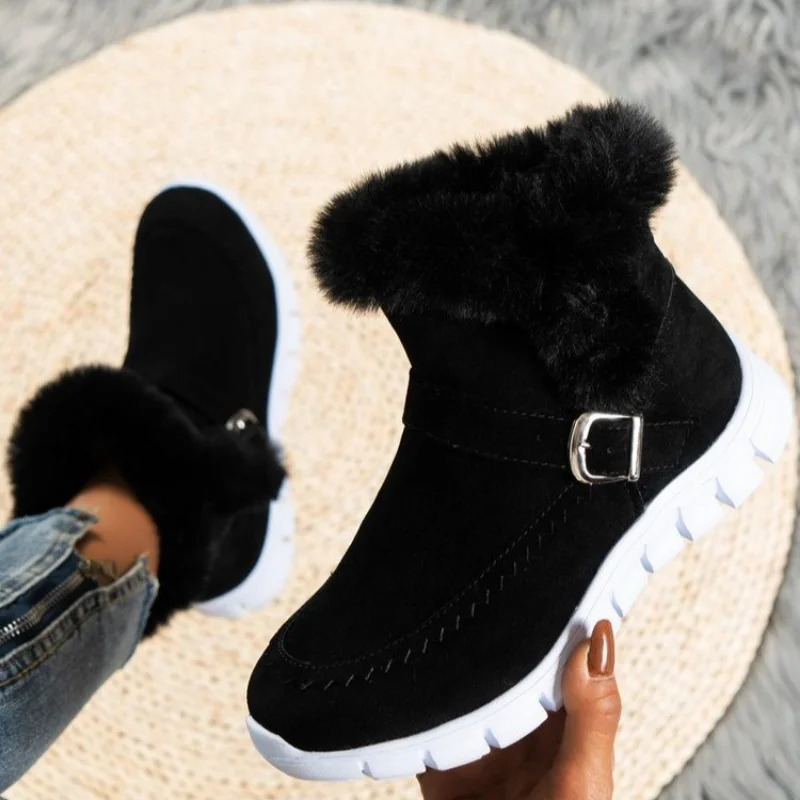 2023 Winter Women Fur Warm  Snow Boots Casual Shoes New Short Plush Suede Ankle Boots Flats Gladiator Sport Ladies Botas mujer