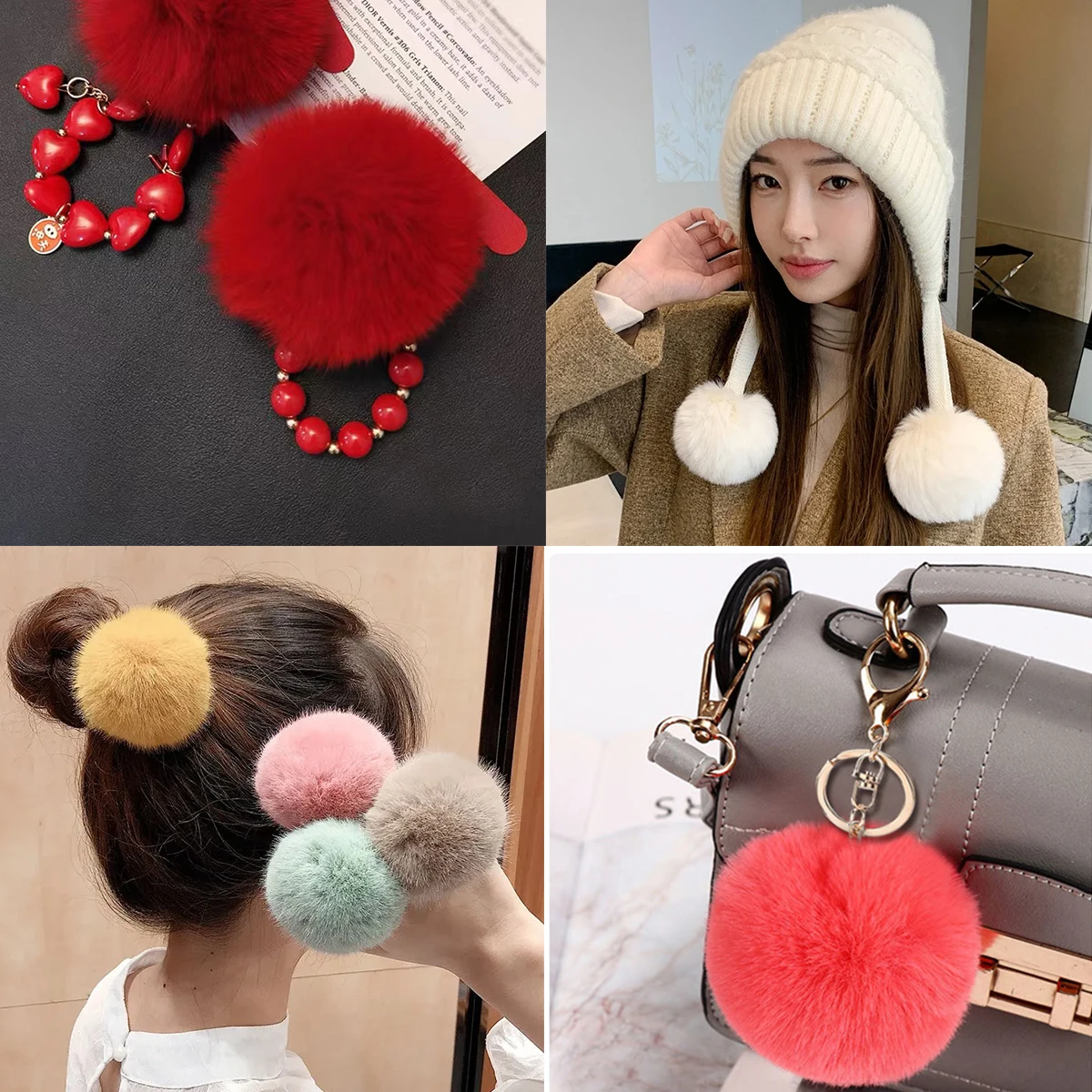 1Pcs/Lot 8cm Genuine Mink Fur Covered Ball Beads Colorful Charm Pompom Beads For DIY Crafts Materials Ornament Making Supplies