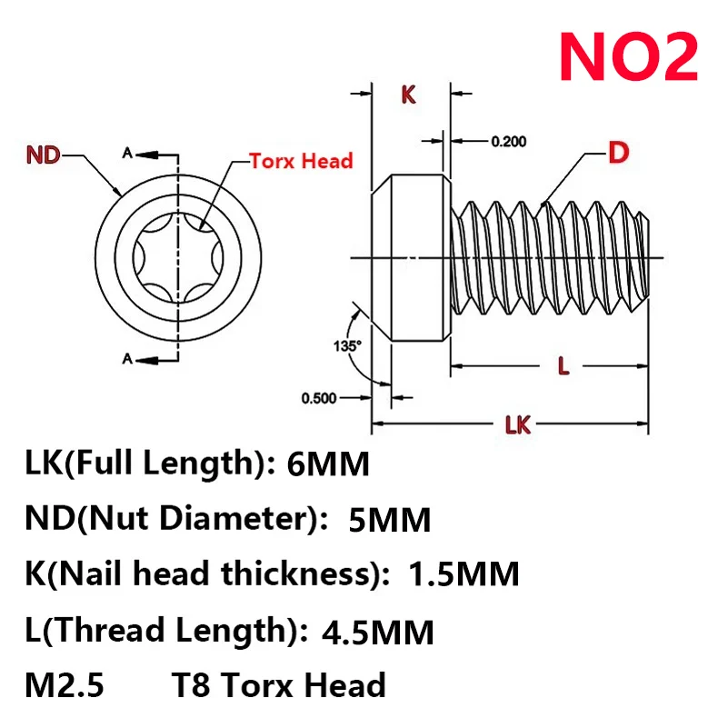 2 Ukuran Titanium Pisau Kustom Timascus Pola Damaskus M2.5 Sekrup T8 Torx Tombol Kepala Kuku Pengikat Spindle Rivet DIY Bagian