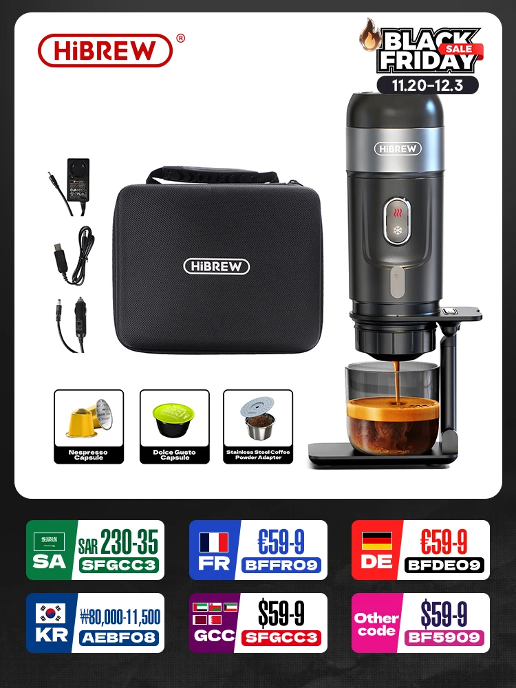 HiBREW กาแฟแบบพกพาสําหรับรถยนต์และบ้าน, DC12V เครื่องชงกาแฟ Expresso Fit Nexpresso Dolce Pod แคปซูลผงกาแฟ H4A