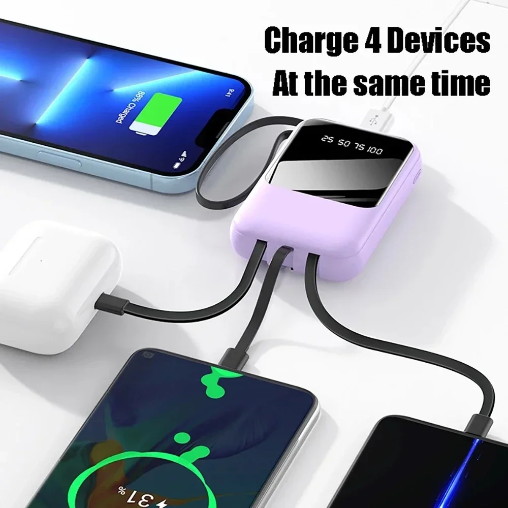 New Power Bank 20000mAh Suitable Xiaomi Portable Battery Fast Charging Built-In with 4-Wire Digital Display External Power Bank
