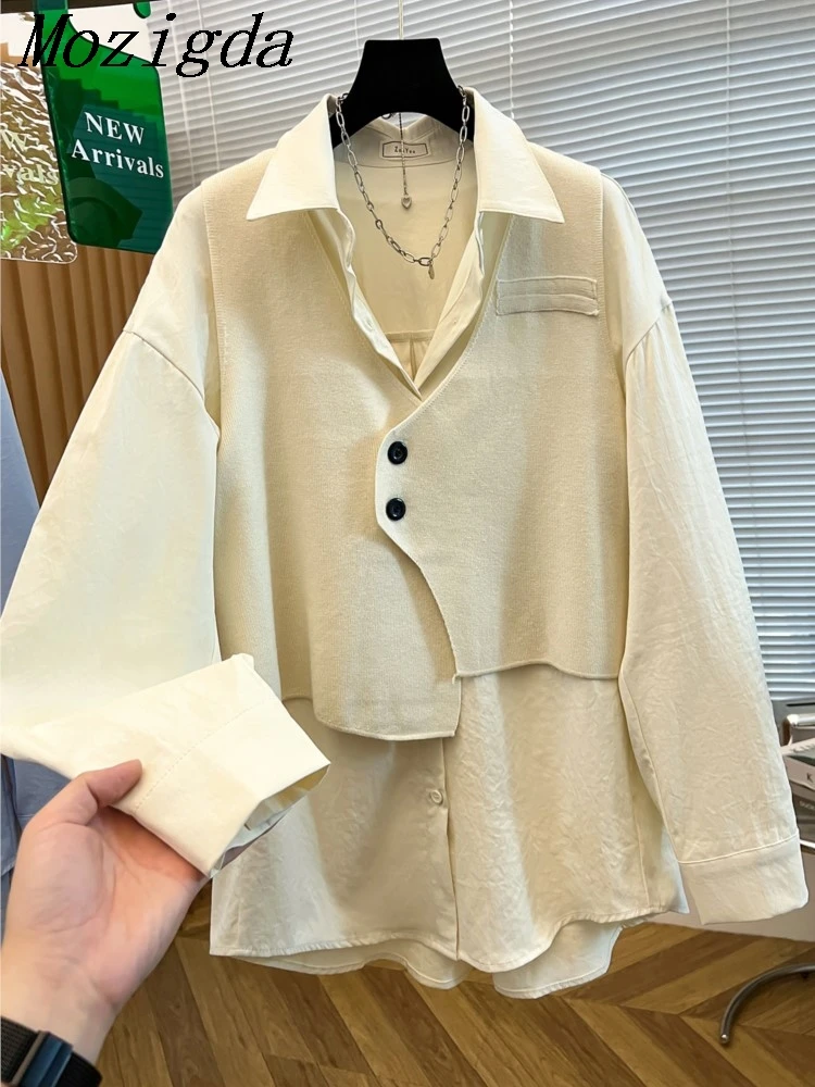 

Осенний комплект из двух предметов, оверсайз, отложная блузка, жилет, женские корейские модные свободные женские блузки, топы, Blusas Mujer De Moda